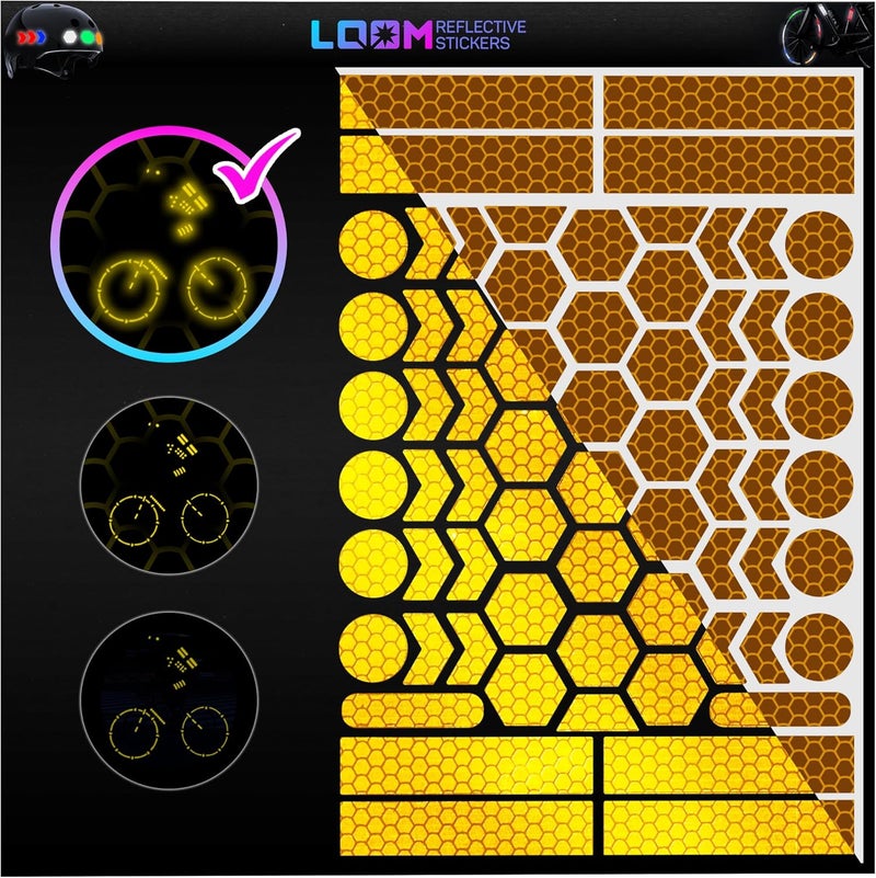Loom Reflective Stickers | 67pc Brilliant YLW | Reflective Stickers for Helmet, Bike, Motorcycle, Hard Hat | Waterproof Reflectors for Car, Trailer | Bike Reflectors for Night Riding - Image 1